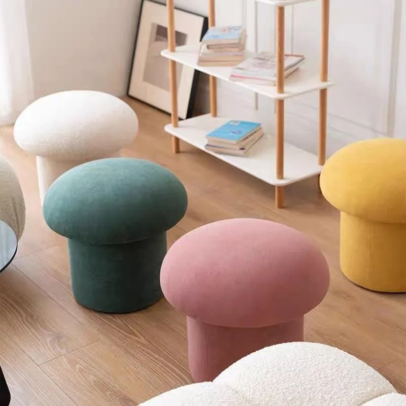 

Solid wood mushroom low stool makeup stool round stool Nordic home shoe change stool small stool sofa hair stool light luxury