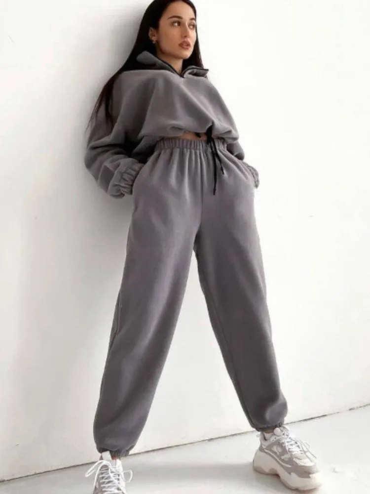 

Women Casual Sweatshirt Pants Outfit Autumn Winter Matching 2 Piece Sets Tracksuit Y2k Long Sleeve Loose Suits Streetwear Female