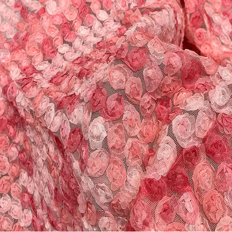 

125 см градиентная роза 3D прозрачная пряжа тюль вышитая сетка DIY платье свадебное платье фон украшения дизайнерская ткань