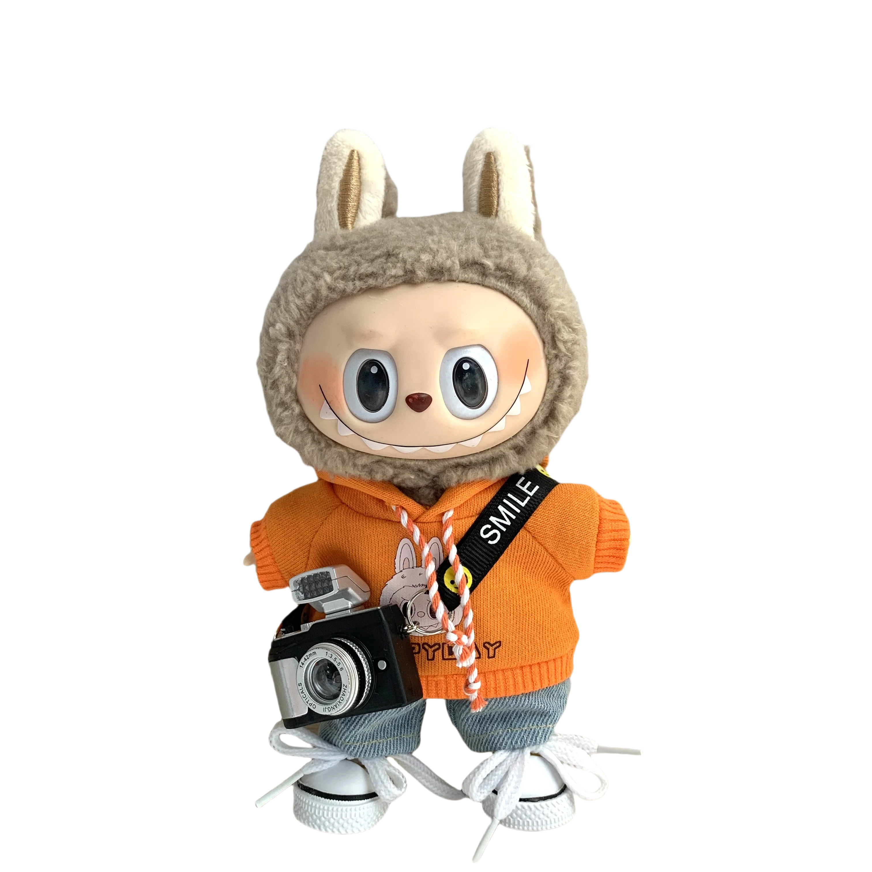 17 см мини-кукла, одежда, аксессуары для куклы Labubu, однотонная футболка с капюшоном, короткая шляпа, сумка, одежда, подарок, игрушка для девочки