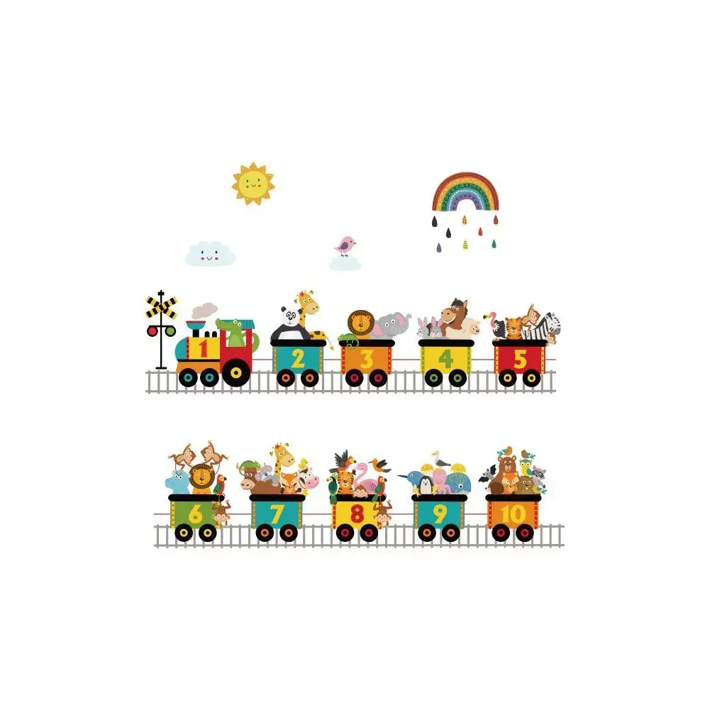 Cartoon Train Animal Car Traffic Transport Wall Sticker PVC Rainbow Balloon Wall Decals for Nursery Kids Living Room Decors