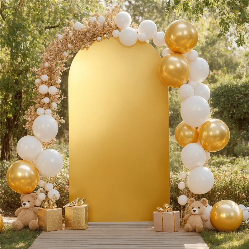 

Gold Wedding Arch Cover Spandex Fitted Wedding Arch Stand Cover Round Top Chiara Backdrop Cover For Birthday Party Banquet Decor