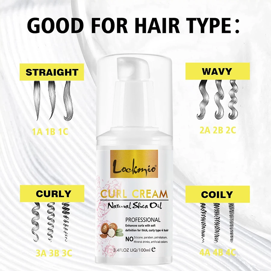 LOCKMIO Curl Cream Moisturize Enhances Curls with Soft Curling Defining Cream Women Anti-frizz Hair Care Product for Curly Hair