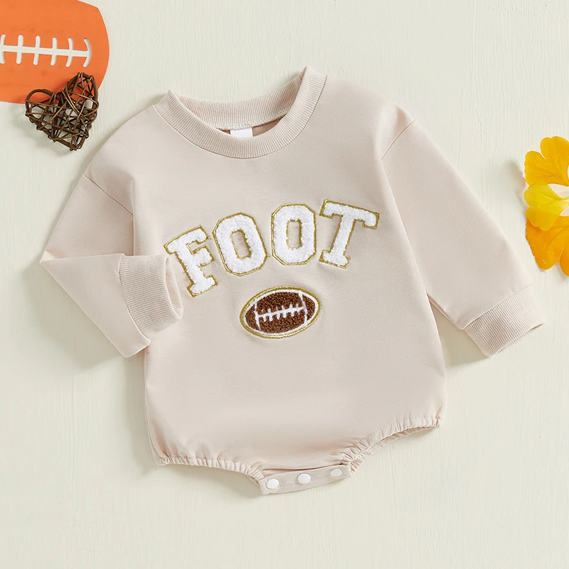 Infant Soccer  American Football Team Logo Print Playsuit Rugby Ball Design Long Sleeve Bodysuit for Toddlers Boys Girls