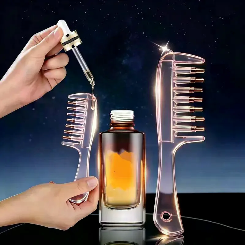 1Pcs Home Salon Tool Unisex Transparent Essential Oil Applicator Massage Comb With Built-In Liquid Reservoir Rolling Metal Teet