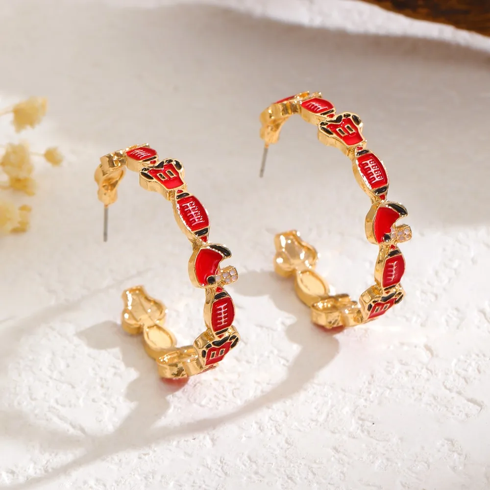 Personality Sports Multi-colored Rugby Jersey Hoop Earrings for Women Match Day Atmosphere Earrings Creative Jewelry Accessories