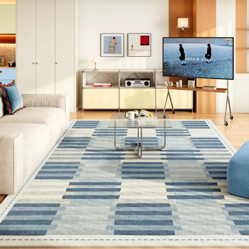 Minimalist Living Room Decoration Carpets Light Luxury Rugs for Bedroom Fluffy Soft Blue Lounge Rug Home Thick  Plaid Floor Mat