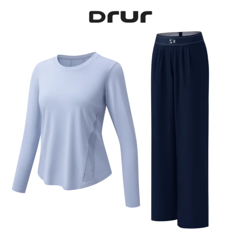 

Женский спортивный костюм DRUR из 2 предметов: топ с длинными рукавами и широкие брюки для бега, фитнеса и отдыха