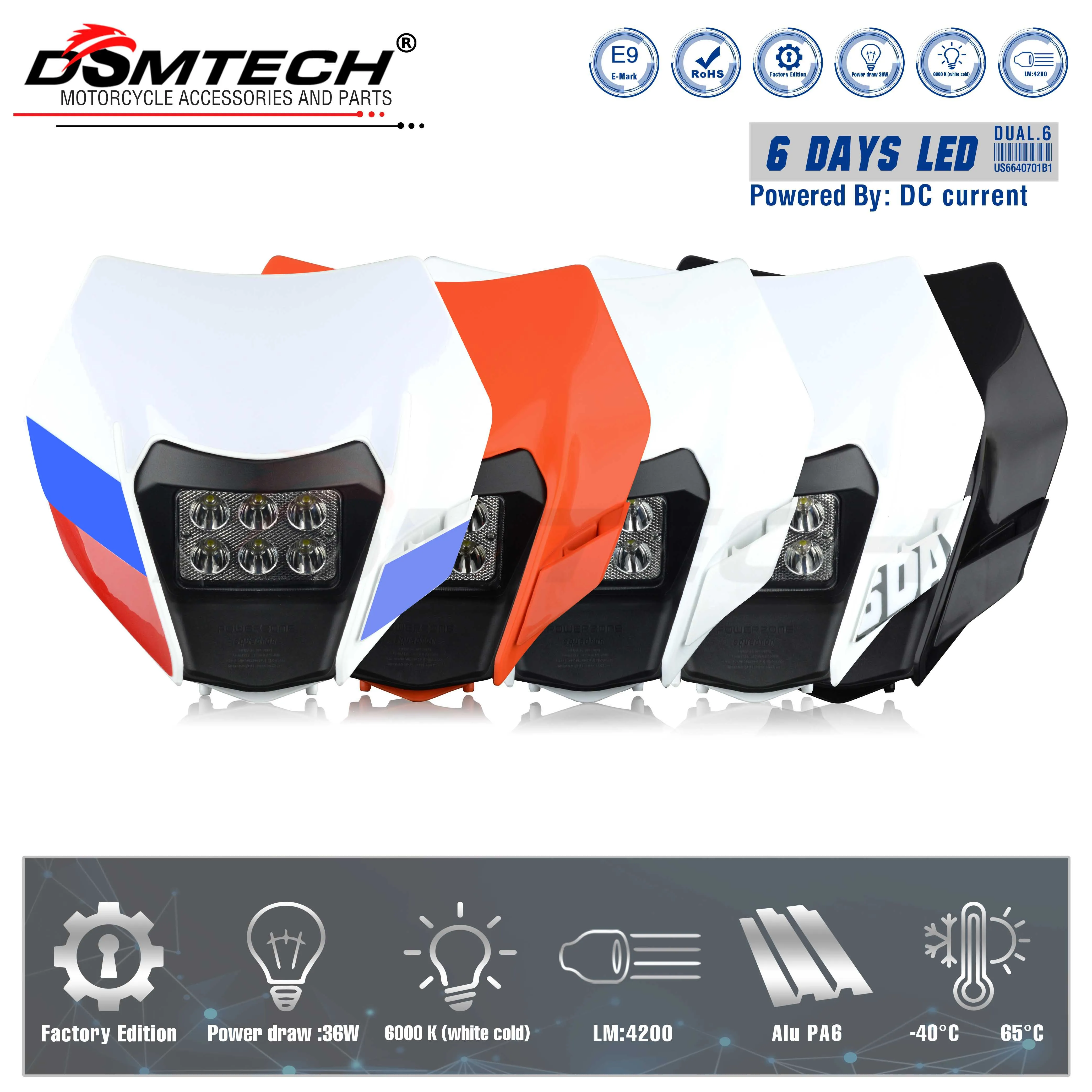 

DSMTECH Motorcycle LED Headlight Headlamp Head Light Supermoto Fairing For KTM EXC SXF MX Dirt Bike Enduro 6 Days LED Headlight