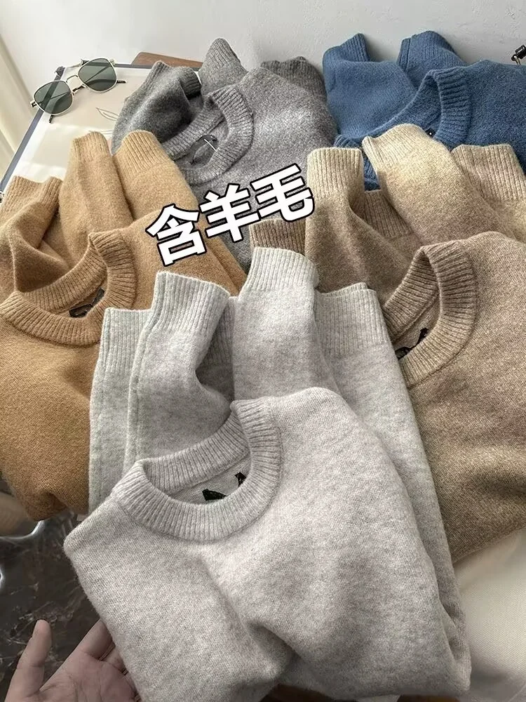 

Мягкий шерстяной вязаный свитер, повседневный мужской приятный для кожи длинный све, круглый пуловер Ne, повседневная одежда, удобный универсальный зимний свитер...