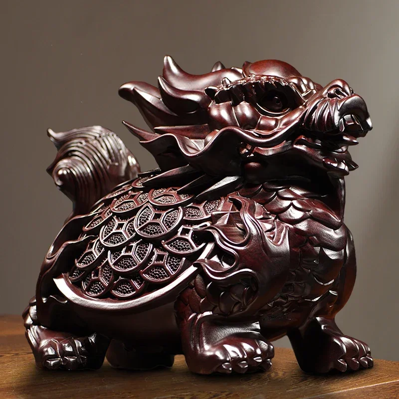

Ebony wood carving Zhaocai dragon turtle decoration gold turtle office desktop living room home accessories
