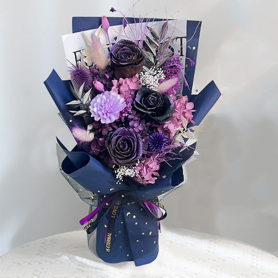 

Preserved Fresh Flower Bouquet Real Purple Red Rose Bouquets Wedding Bride Bouquet Home Decoration Women Valentine's Day Gifts
