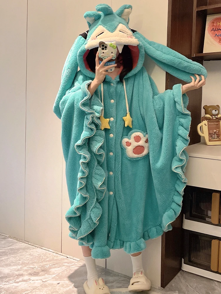 Hatsune Miku Winter Pajamas Thickened And Warm Anime Peripherals Cartoon Cute Pajamas Comfortable And Warm Kawaii Home Clothes