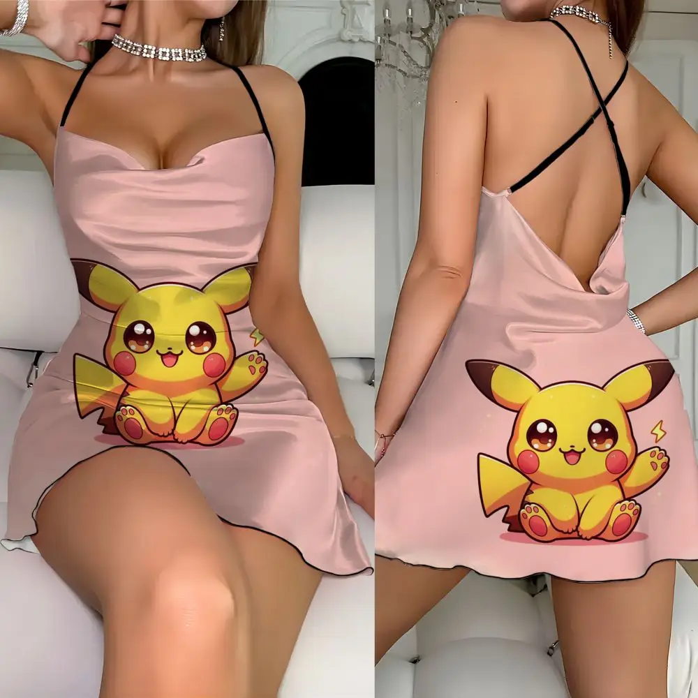 Elegant Party Dresses 2024 Pikachu Element Print Clothing Female Dress Fashion Summer Sexy Women's