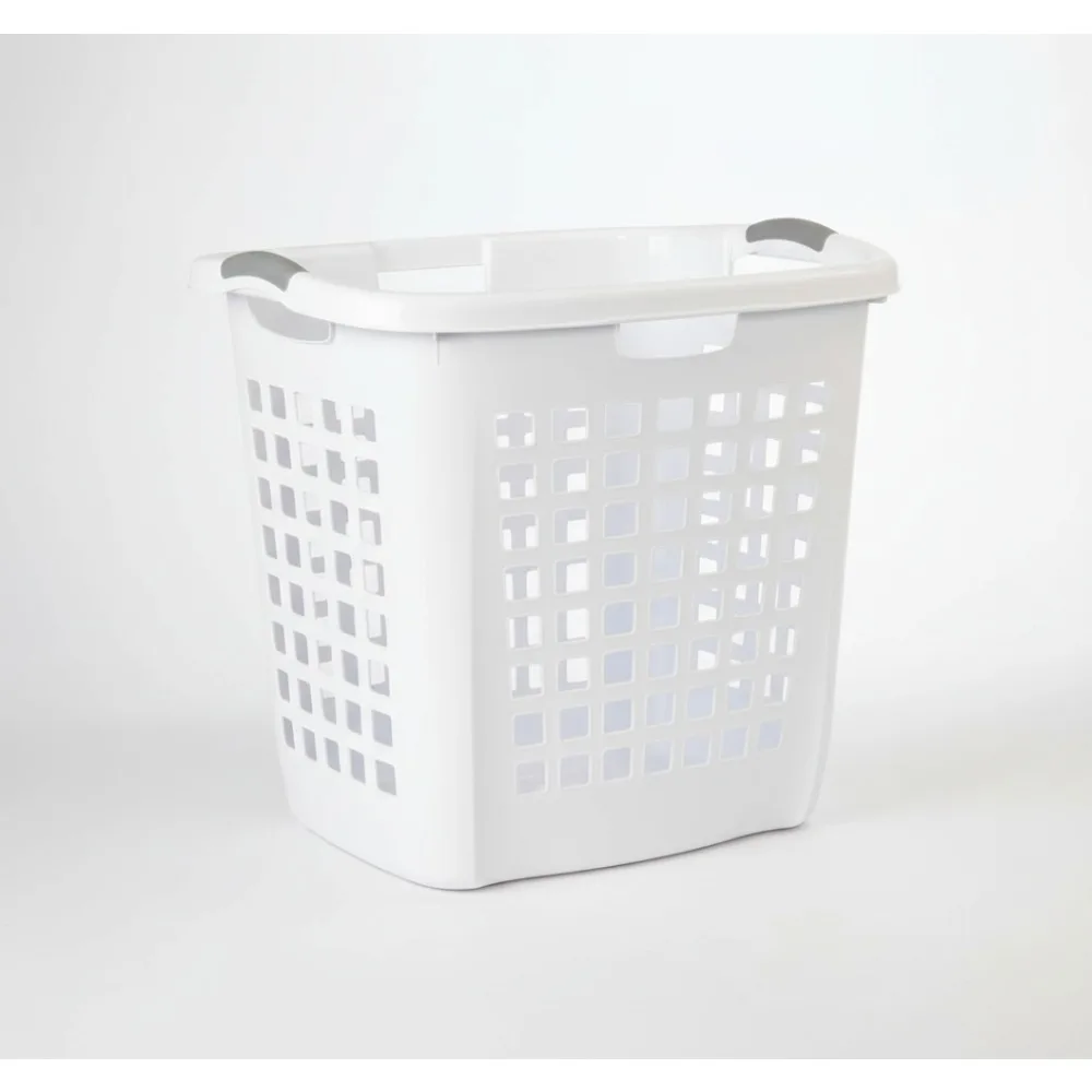 4-Pack White Plastic Laundry Hamper with Comfort Handles, Easy Carry for Bedroom & Laundry Room