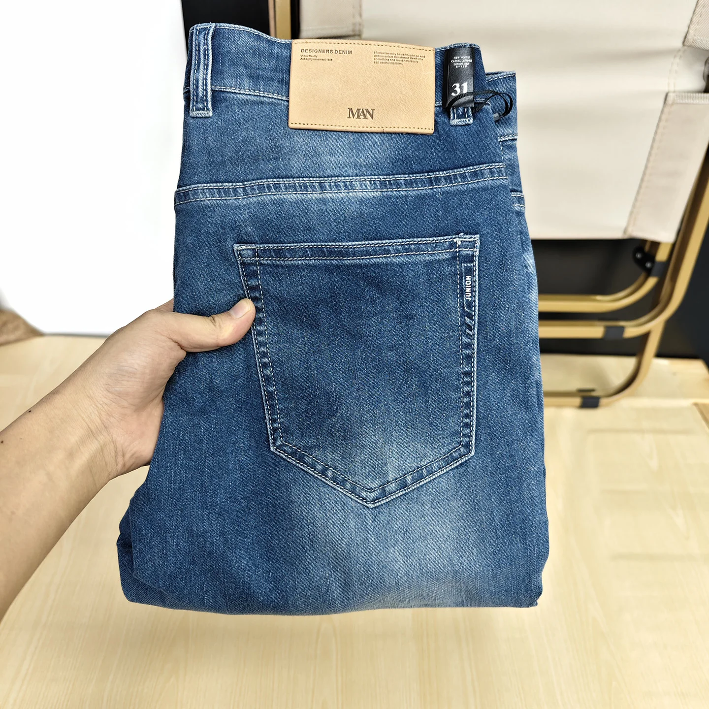 

Men's Slim Fit Straight Leg Jeans mid Waist Cotton Stretch Denim Blue Elastic Casual Fashion Urban Style Summer Autumn Season