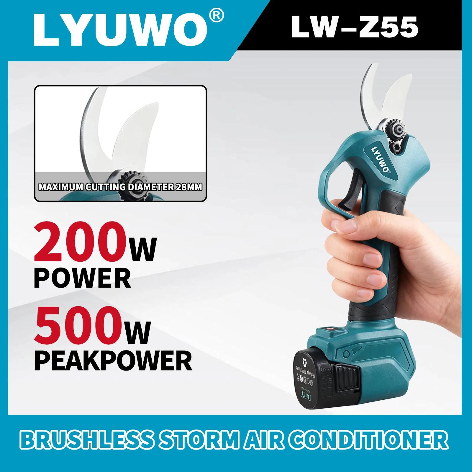LYUWO 1.7 Inch Brushless Electric Pruning Shears Garden Tool Branche Cutter Cordless Electric Garden Scissors Fruit Tree