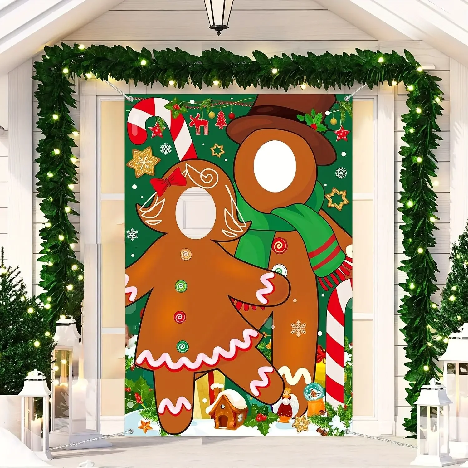 1.5 * 1M Fun Gingerbread Man Face Exposure Background Cloth Christmas Party Background Photo Decoration