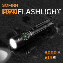 Sofirn-linterna recargable portátil SC29 XHP50B, luz de Flash EDC, 3000Lm, tipo C, potente, 21700, IPX8, para Camping