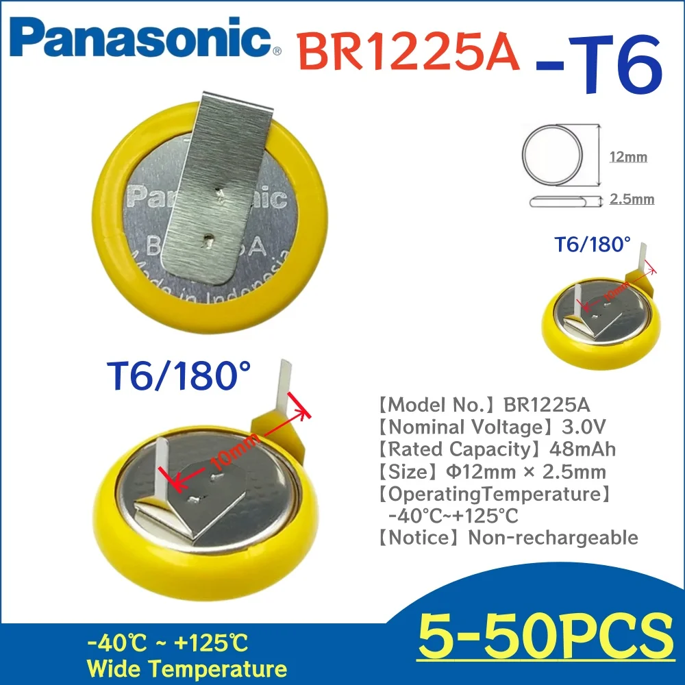 2-10Pcs Original Panasonic BR1225A With Negative Folding Pin Solder Tab Wide Temperature Backup Battery For PLC Motherboard