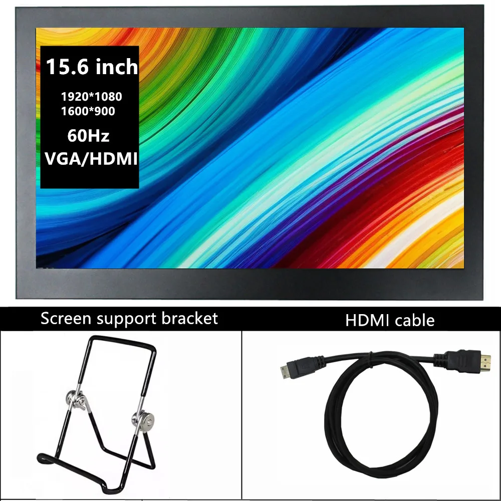 

Портативный экранный монитор с 15,6-дюймовым дисплеем, HDMI-совместимый вход VGA Raspberry Pi, расширение ПК, дополнительный экран компьютера
