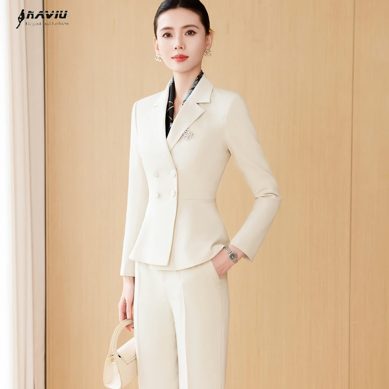 

Элегантный костюм NAVIU: пиджак с длинным рукавом и брюки, новинка 2026 года, однотонный, для офиса, женский, приталенный, деловой стиль