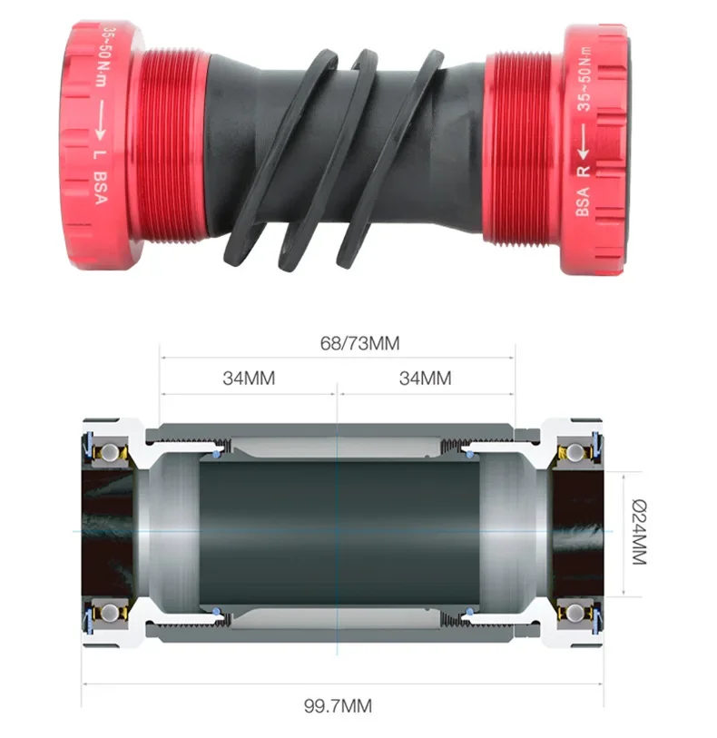 MEROCA BB68 BSA 24mm Innenlager für 68 / 73mm Innenlager BC1.37 24T Gewinde Mountainbike Rennrad BSA 68mm Innenlager – Detail 4
