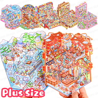 DIY Plus Size Treasure Box World Landscape Sticker 3D Pocket Cabin Scene Stickers Gift for Kid Child