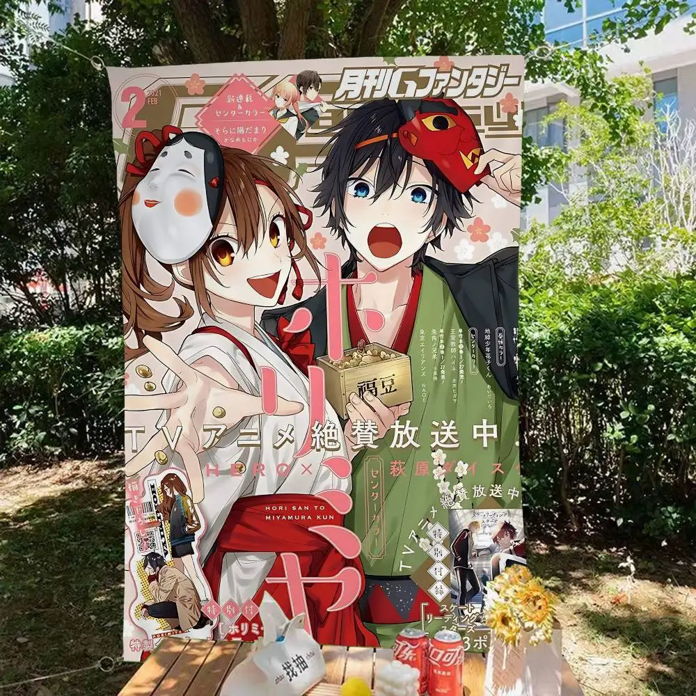 Anime Figure Horimiya Creative Pattern Hanging Flag Polyester Printed Banner Hand Pulled Flag