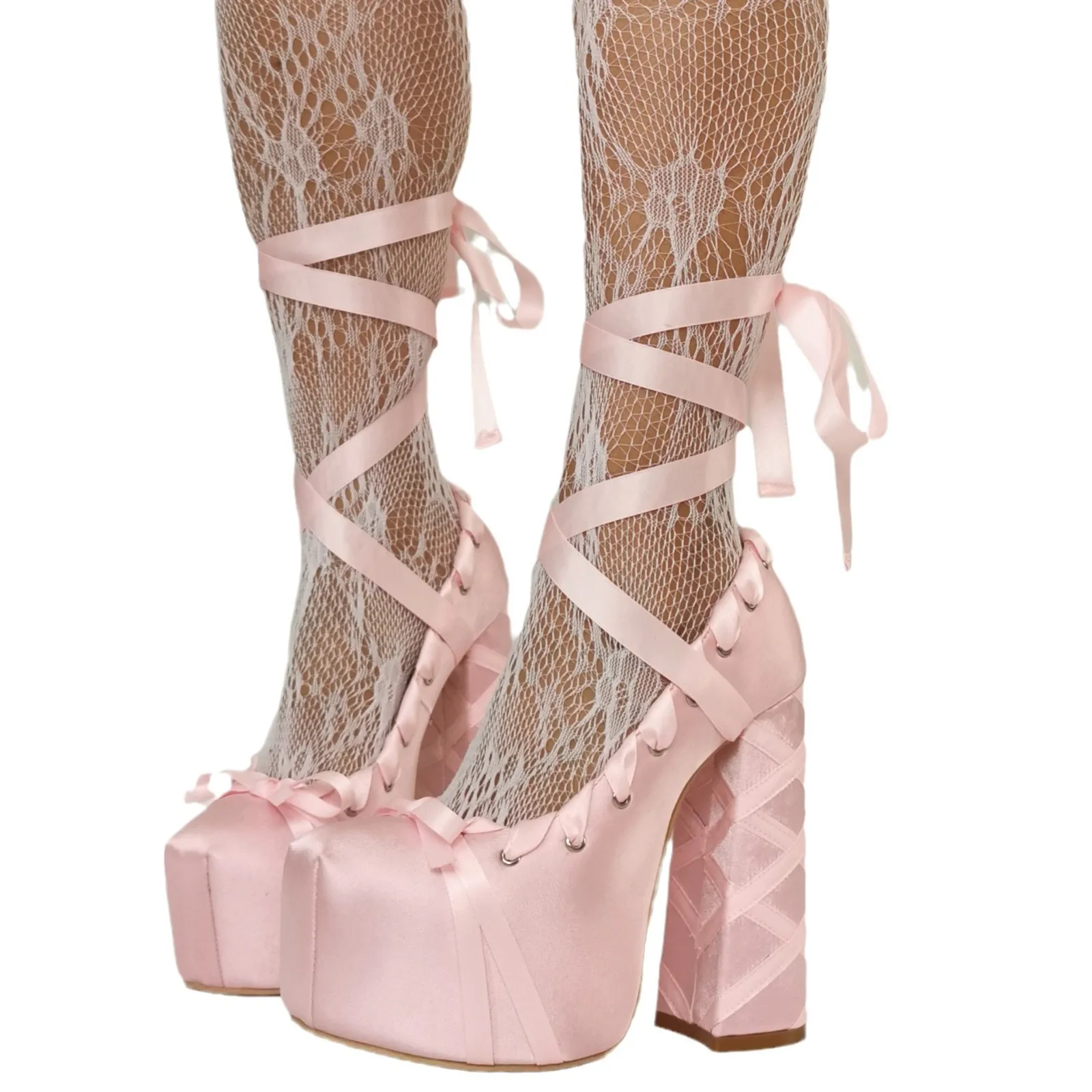 

Lolita Pink High Heels Women Sweet Banquet Platform Mary Janes Shoes Personality Party Chunky Single Shoes Pumps