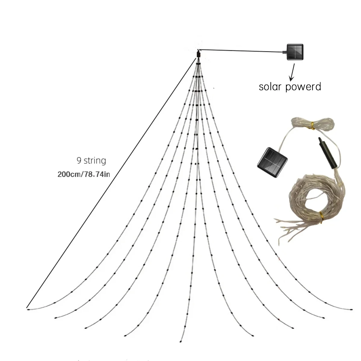 1 قطعة 180 LED أضواء الشلال الشمسية في الهواء الطلق ديكور التخييم سلسلة ضوء مع 8 طرق للمنزل داخلي وخارجي حديقة ديكور #2