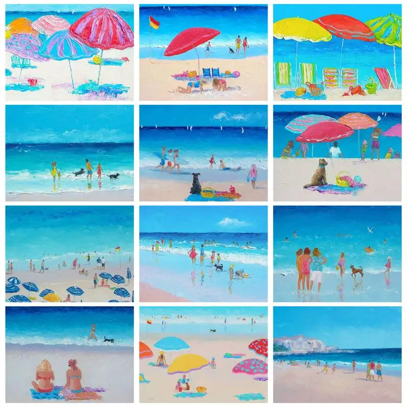 DIY Digital Oil Painting Seaside Beach Resort Bedroom Living Room Home Children's Room Decoration Hand-painted Wall Unique Gift