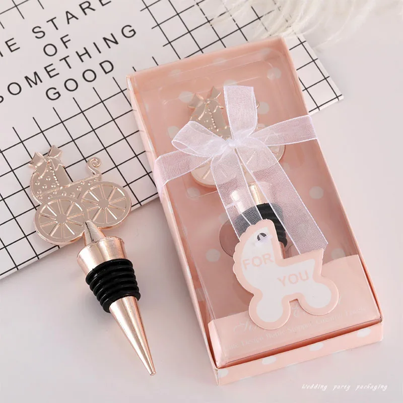 10box  New Rose gold Bottle opener & Stopper set Baby Shower birth favors Gifts for Guests Christening Baptism