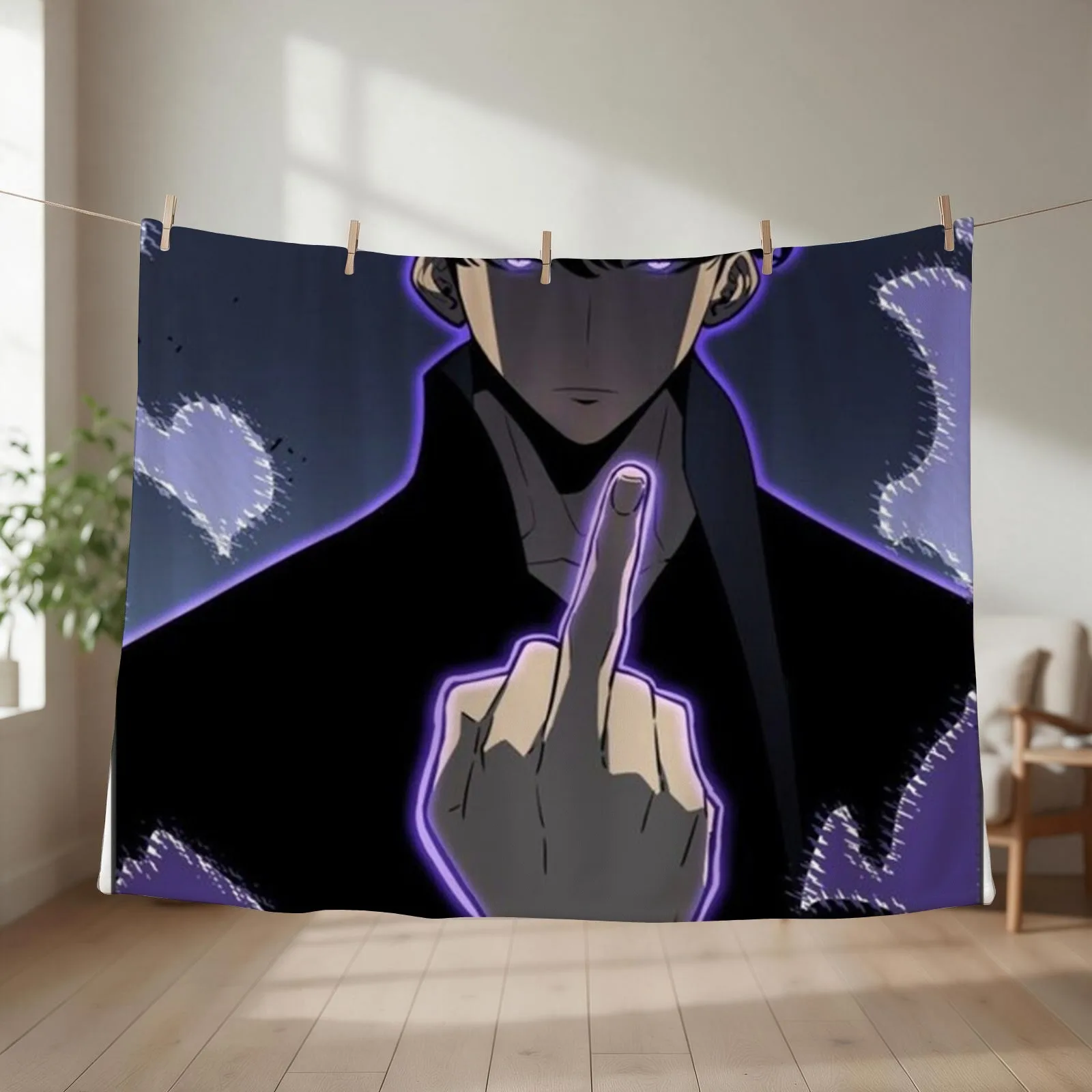 Sung Jin Woo Middle Finger Throw Blanket couch cozy soft plush fuzzy picnic outdoor blanket