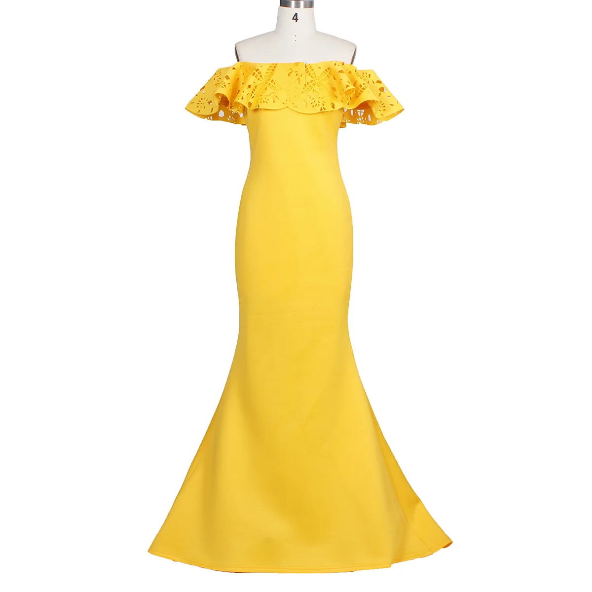 Luxury Party Wedding Long Dresses for Woman Off the Shoulder Ruffles Yellow Red Mermaid Floor Length Elegant Christmas Gowns New