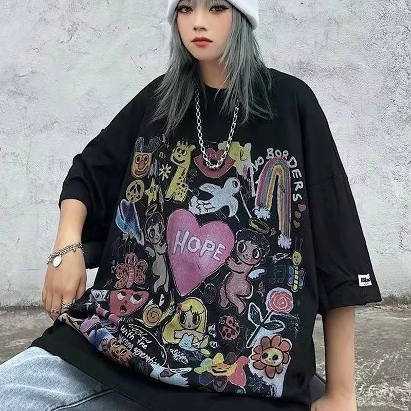 Harajuku Gothic Cute Cartoon Printed Women\'s T Shirt Fashion Streetwear Hip Hop Casual Oversized Y2k Short Sleeve T-Shirts