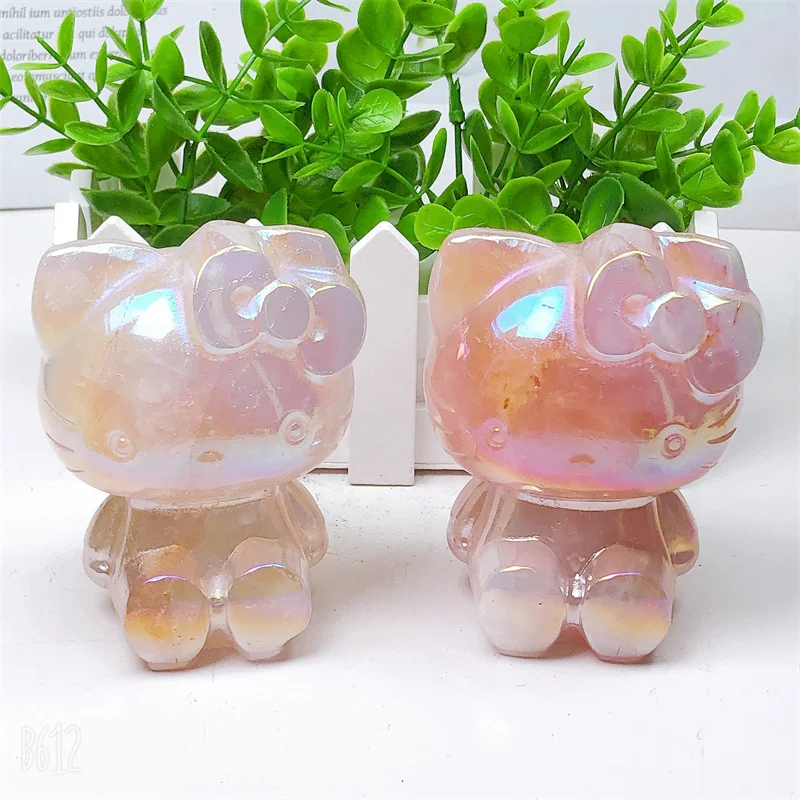 Imagem -05 - Cat Carving Crystal Healing Stone Aura Natural Quartzo Rosa Desenhos Animados kt Fofos Presente de Aniversário Decoração para Casa 1pc