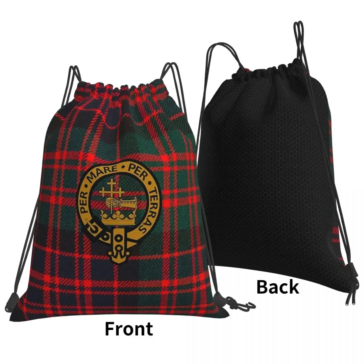 Modern MacDonald Clan Tartan With MacDonald Clan Crest Backpacks Portable Drawstring Bags Sports Bag BookBag For Travel School