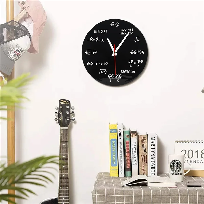 【Flash Sale】Math Wall Clock , Math Formulas Clock Quiz Clock In Black And White Unique Math Equation Clock For Home, Office