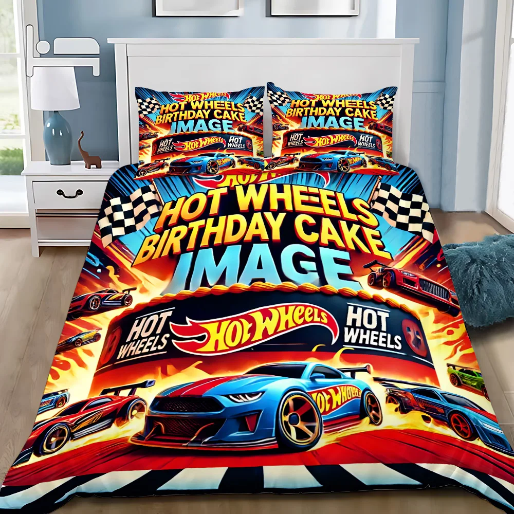 Duvet Cover Pillowcase Bedding Set Cartoon Hot wheelss Adult Boy Girl Bedroom Decoration Children Gift Single Double Large Size