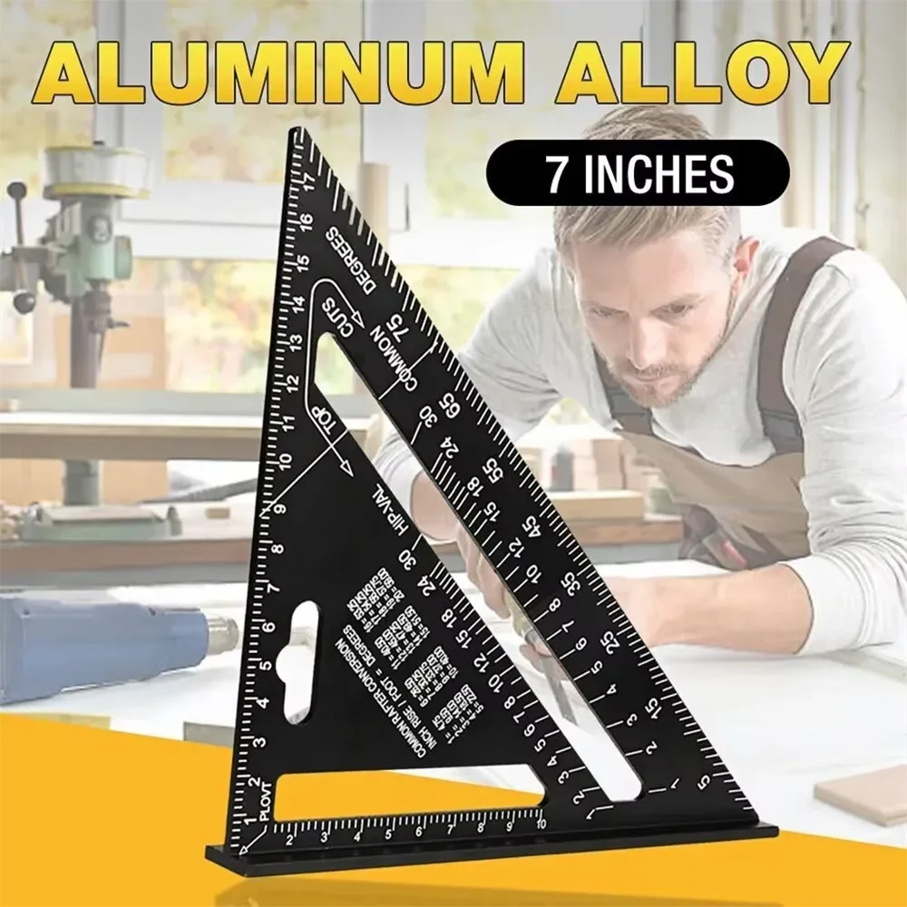 Règle triangulaire en alliage d'aluminium de 7 pouces, rapporteur carré, outil de mesure de haute précision pour ingénieur charpentier