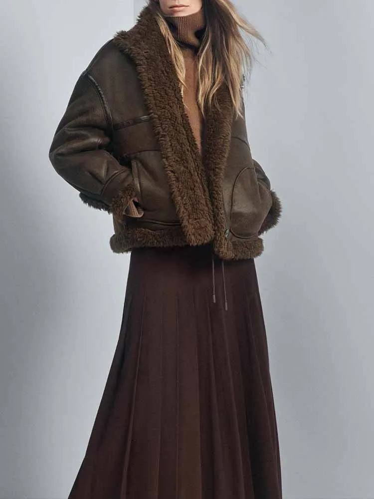 

Зимняя новинка в европейском и американском стиле, модная женская одежда, универсальная однотонная широкая плиссированная длинная одежда со средней талией