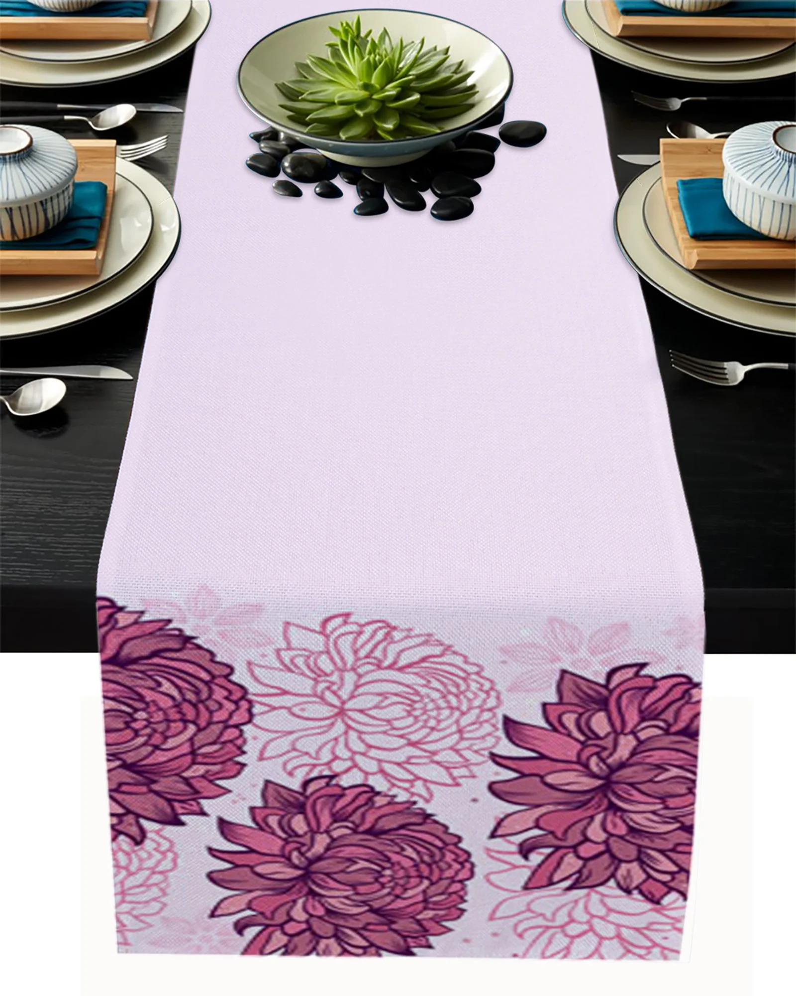 

Pink Chrysanthemum Flower Texture Linen Table Runners Kitchen Table Decoration Dining Table Runner Wedding Party Supplies