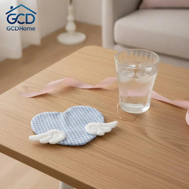 1Pcs Sweet Girly Angel Wing Heart Coaster Aesthetic Plaid Anti Scald Table Mat