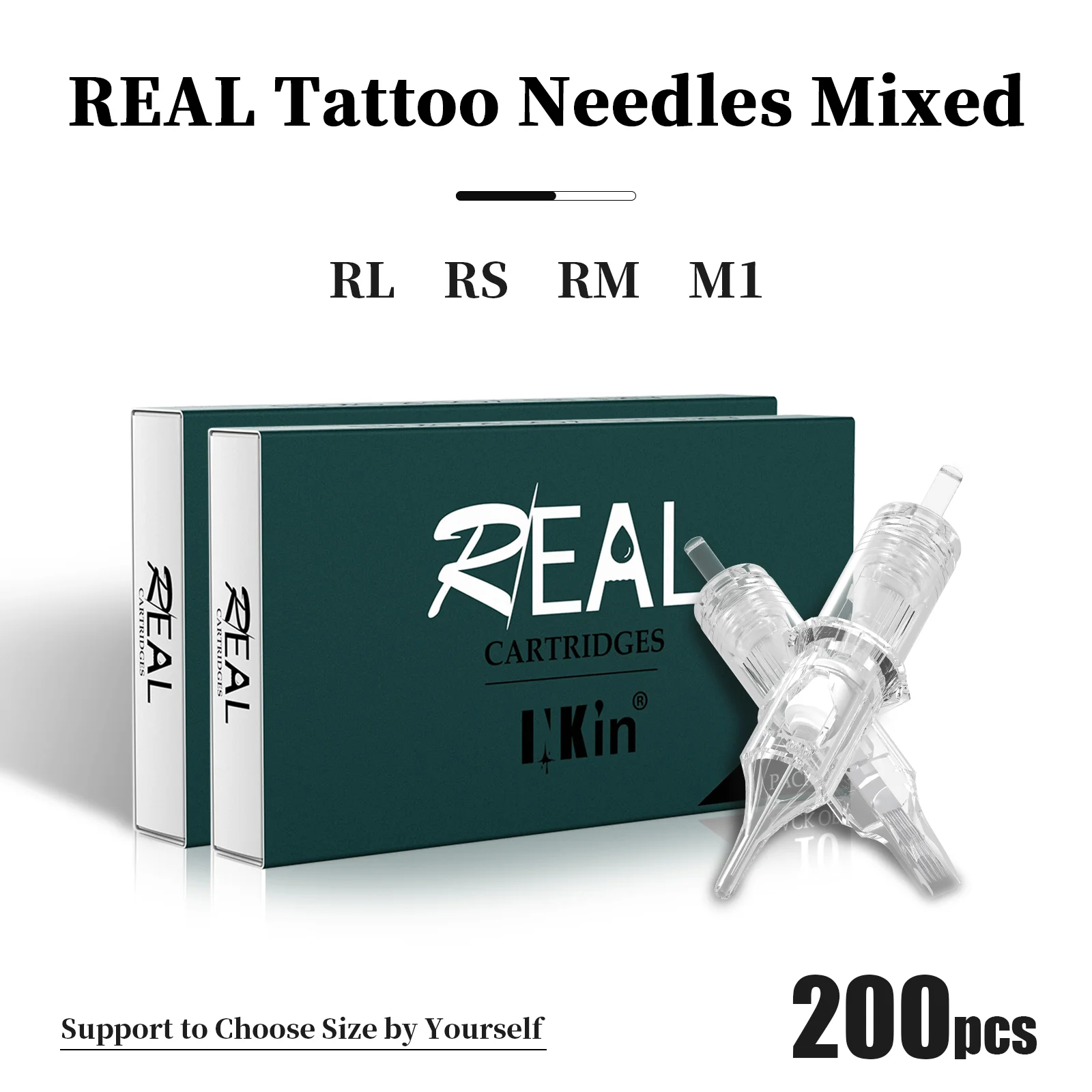 200 Pcs INKIN Real Cartridge Tattoo Needle Kits Mixed Sizes RL RS M1 RM Supply for PMU & SMP Tattoo Machine Pen