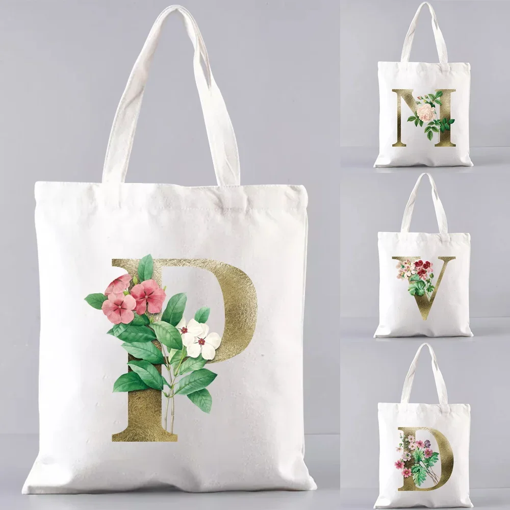 

Handbag Woman Shopping Bag Commuter Golden Flower Pattern Series Canvas Shoulder Bag College Student 2024 Fashion Tote Bag