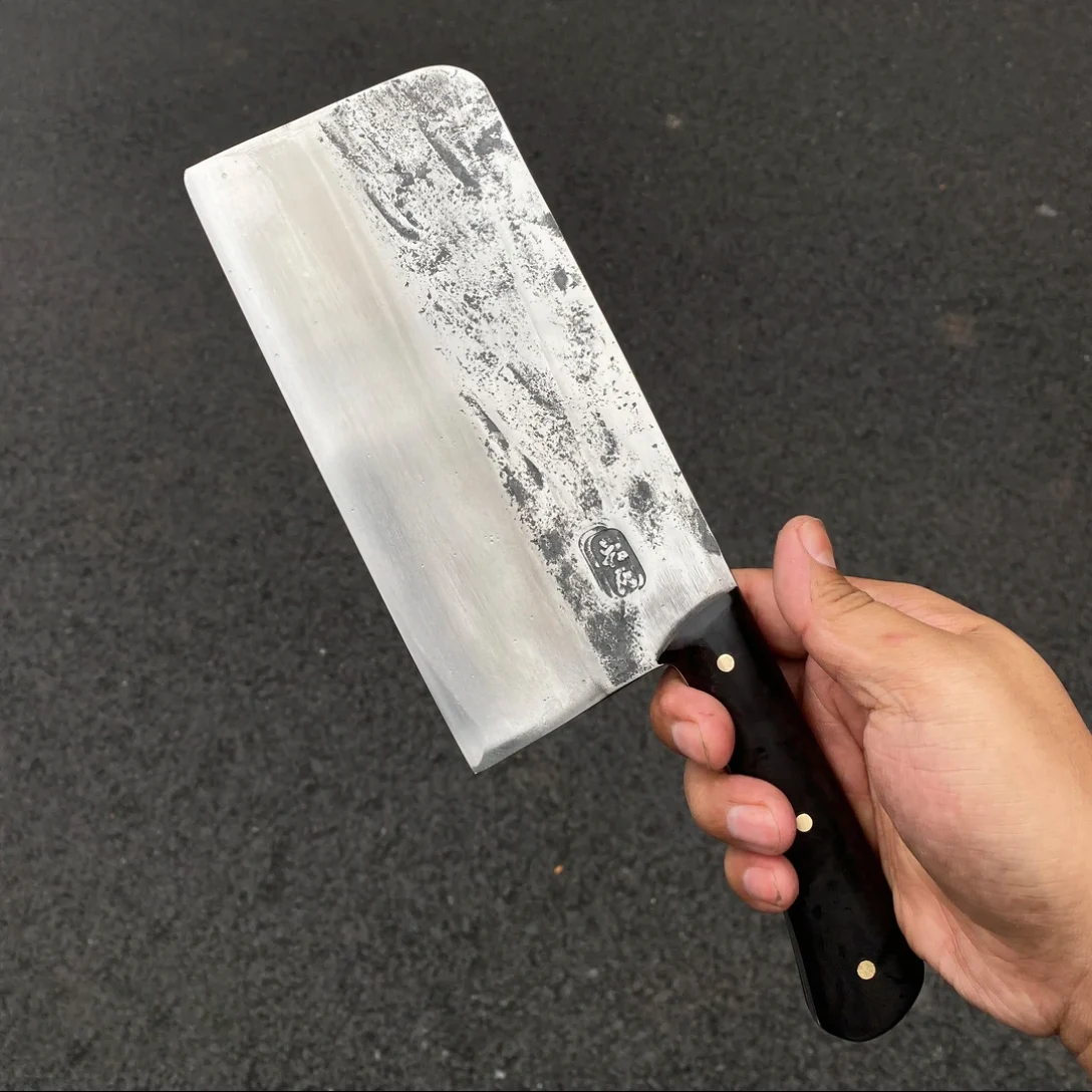 

7 Inch Slicing Knife 3-layers Clad Steel Blade Ebony Handle Chef Cleaver Meat Cutting Vegetables Handmade Forged Kitchen Knife