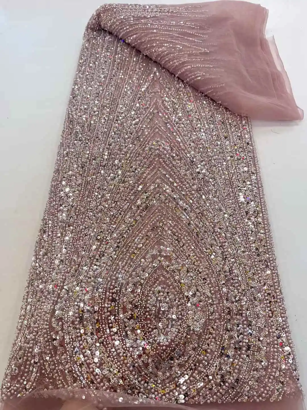 アフリカヘビービーズレース生地 2025 高品質ナイジェリアスパンコールパールレースフレンチチュール生地結婚式のパーティードレス縫製