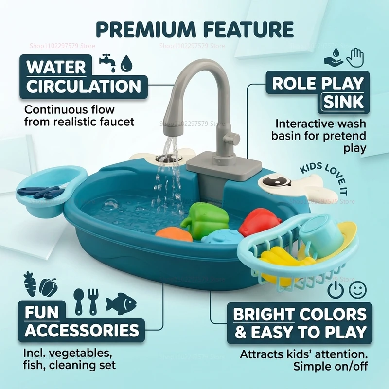 Toddler Interactive Water Play Sink Toy Electric Running Water Pretend Kitchen Playset Kids Housework Role Play Educational Gift - view 4