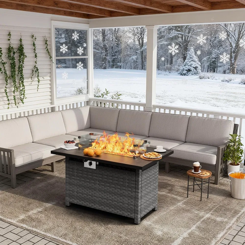 

Стол для костра на открытом воздухе, 44 60000 БТЕ, стол для костра с автоматическим зажиганием и ветрозащитой, квадратные большие плетеные пропановые копыли